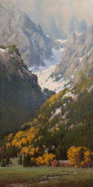painting by cindy baron of a mountain crevass
