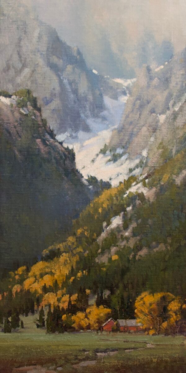 painting by cindy baron of a mountain crevass