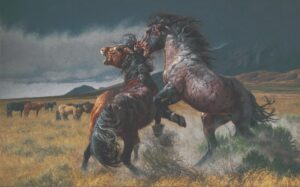 painting by greg beecham of Wild horses of the Onaqui herd
