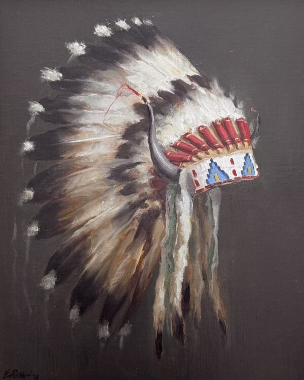 painting by Elizabeth Robbins of a beautiful native american headdress