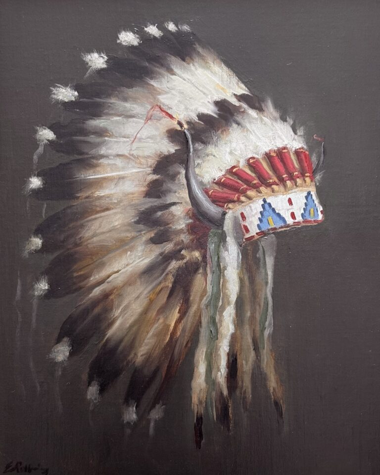 painting by Elizabeth Robbins of a beautiful native american headdress