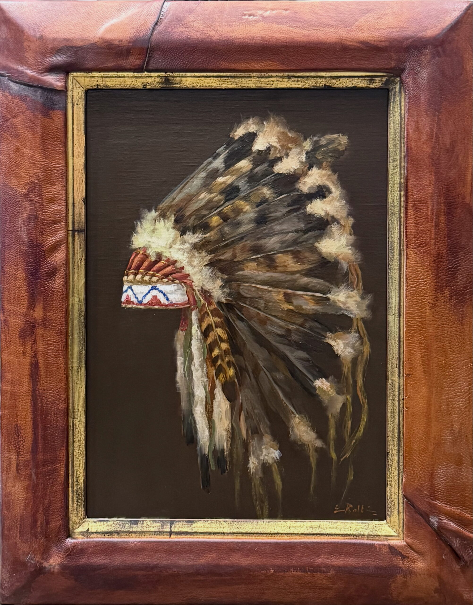 painting by elizabeth robbins of a native american headpiece