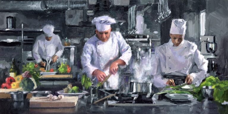 painting by tony d'amico of a chef preparing food