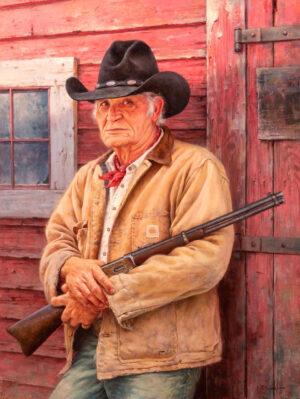 painting by scott tallman powers of a lawman holding his rifle