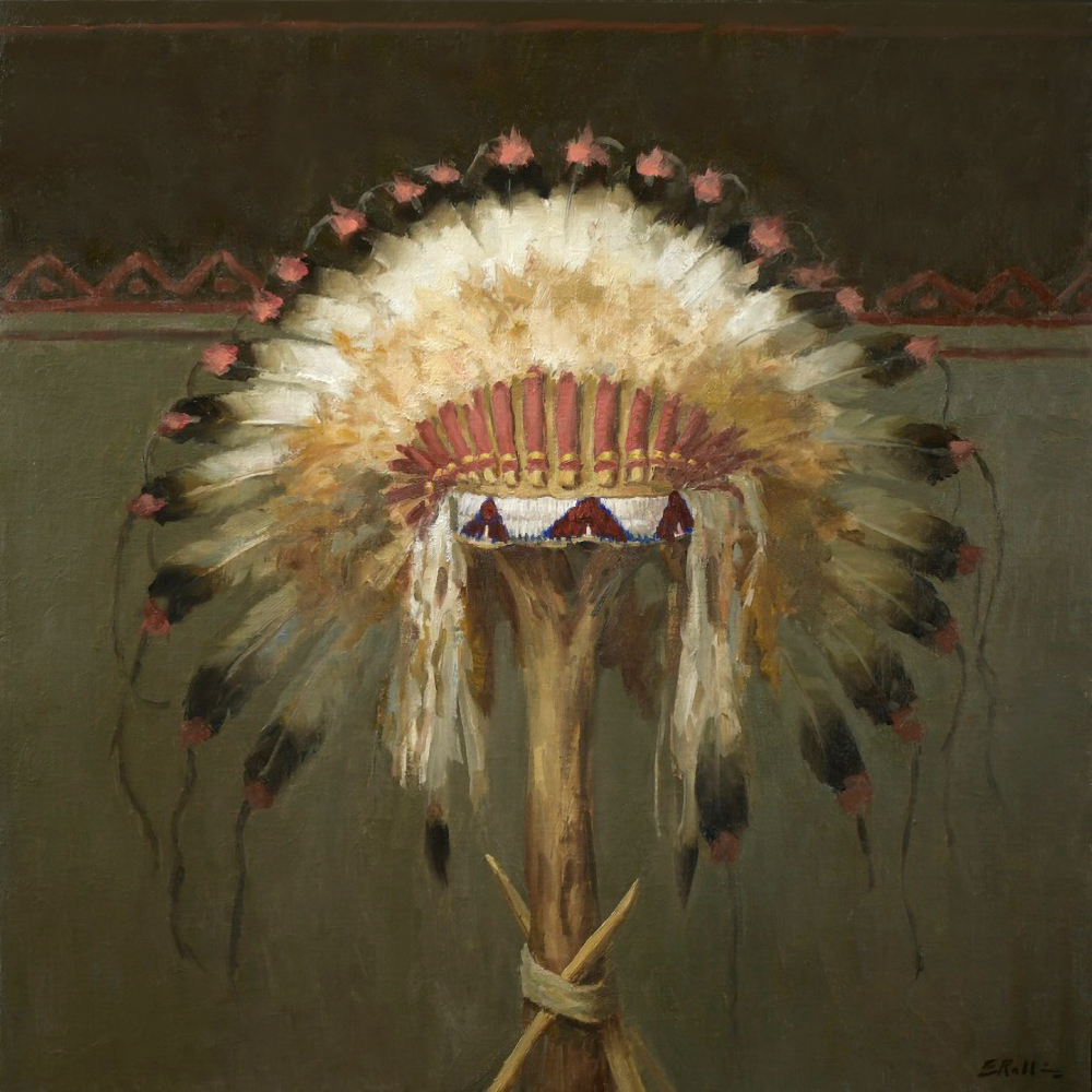 painting by Elizabeth Robbins of a native american chieftan's headdress