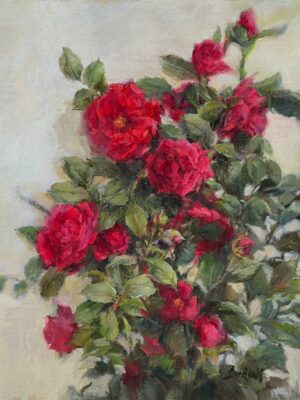 Still life painting by Stephanie Birdsall of red roses