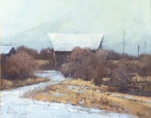 landscape painting by Shanna Kunz of a winter scene in Montana