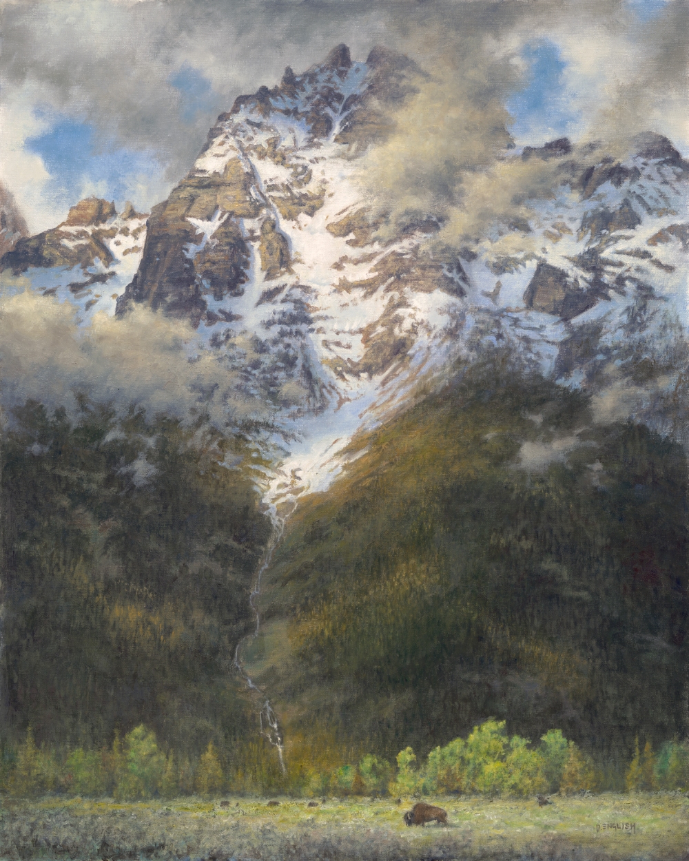 landscape painting of the Teewinot by Dave English