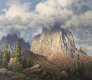 landscape painting by Dave English of the West Facw of Mesa Hires