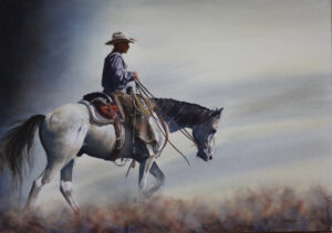 figural painting by robert mcfarland of a horse and rider